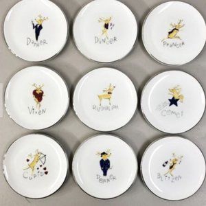 Pottery Barn Santa's Reindeer Coasters - complete set of 9!